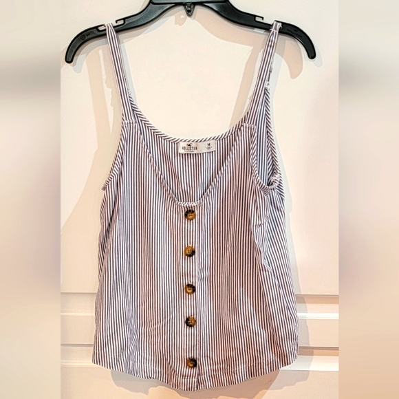 Hollister Tops - Hollister Navy Blue & White Pinstripe Button Blouse Tank w/ Adjustable Straps